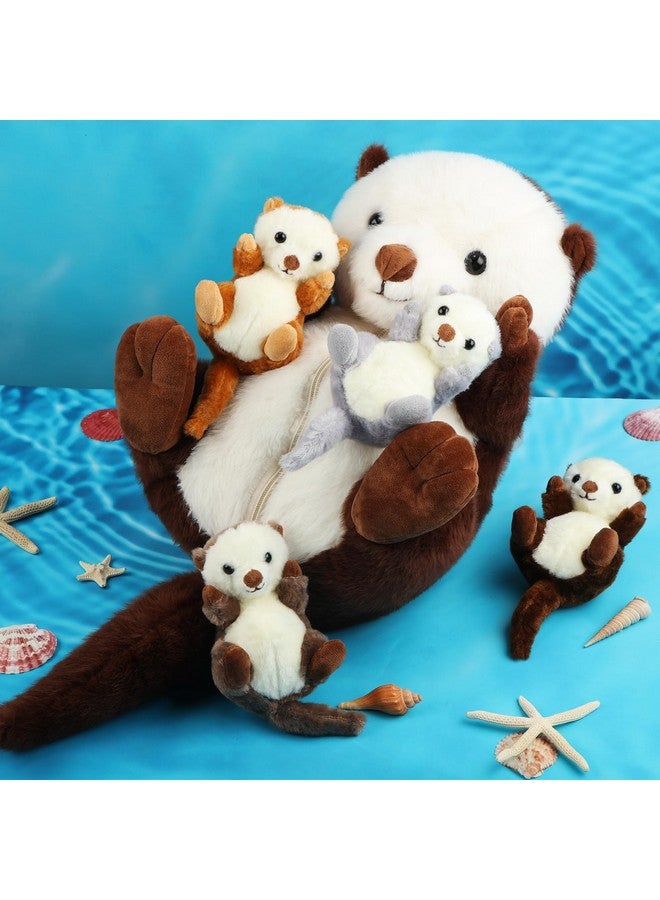 Shappy 5 Pcs Sea Otter Stuffed Animals Large Mommy Sea Otter Plush with 4 Cute Babies in Her Belly Soft Cuddly Zippered Sea Otter Plushie for Christmas Birthday New Year Gifts Party Favors(Brown) - Image 4