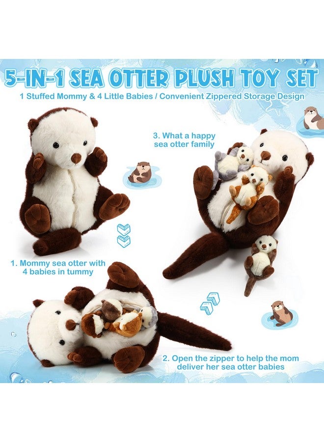 Shappy 5 Pcs Sea Otter Stuffed Animals Large Mommy Sea Otter Plush with 4 Cute Babies in Her Belly Soft Cuddly Zippered Sea Otter Plushie for Christmas Birthday New Year Gifts Party Favors(Brown) - Image 2
