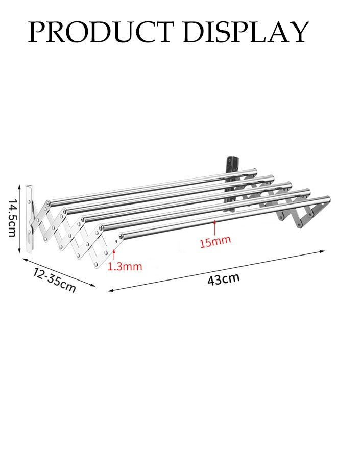 DUNISO Wall Mounted Clothes Drying Rack, Easy to Install with 5 Smooth Round Stainless Steel Rods, Compact Sturdy Space-Saving Design for Laundry/Utility Room, Bathroom, Garage, Silver - Image 2