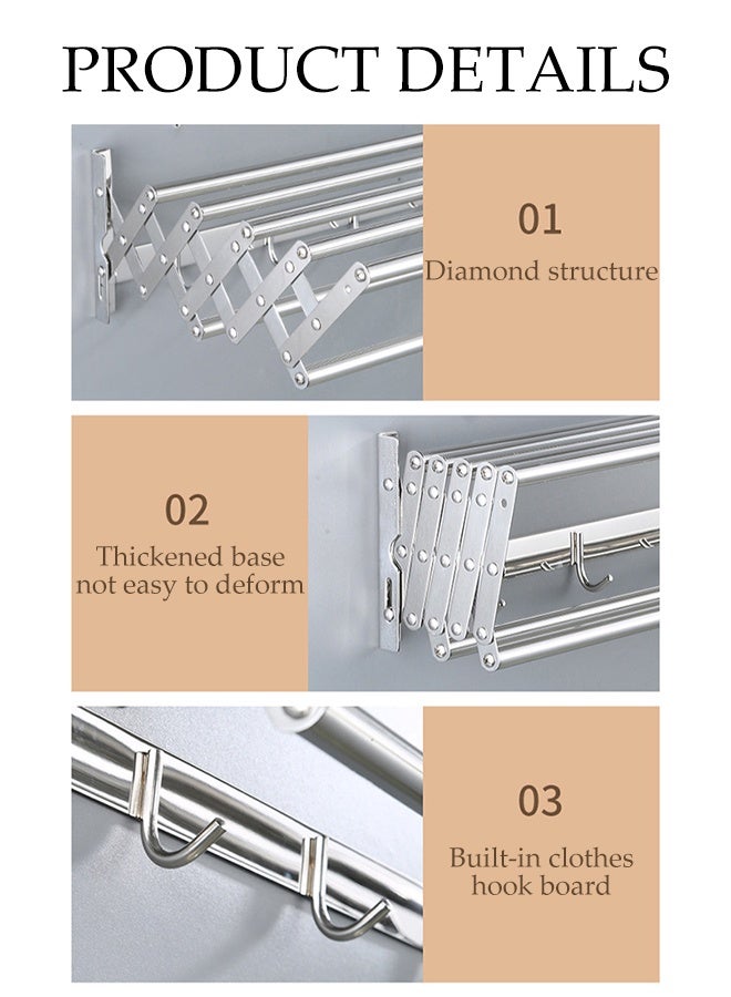 DUNISO Wall Mounted Clothes Drying Rack, Easy to Install with 5 Smooth Round Stainless Steel Rods, Compact Sturdy Space-Saving Design for Laundry/Utility Room, Bathroom, Garage, Silver - Image 3