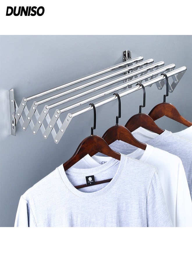DUNISO Wall Mounted Clothes Drying Rack, Easy to Install with 5 Smooth Round Stainless Steel Rods, Compact Sturdy Space-Saving Design for Laundry/Utility Room, Bathroom, Garage, Silver - Image 1