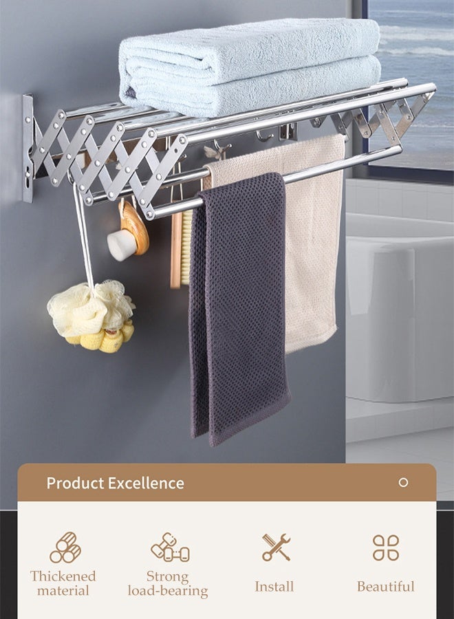 DUNISO Wall Mounted Clothes Drying Rack, Easy to Install with 5 Smooth Round Stainless Steel Rods, Compact Sturdy Space-Saving Design for Laundry/Utility Room, Bathroom, Garage, Silver - Image 4