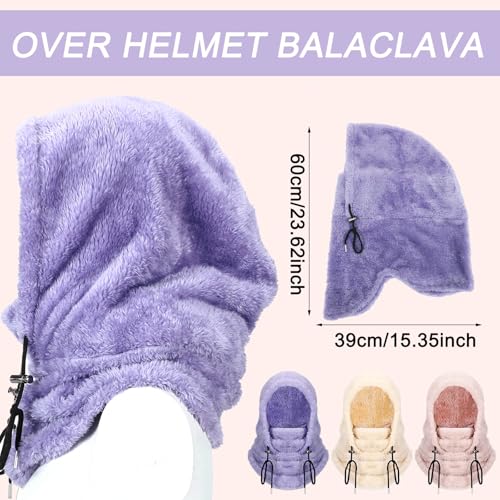 Velmitten 3 Pcs Over Helmet Balaclava Ski Mask Men Women Balaclava Windproof Fuzzy Face Mask Neck Warmer Scarf Helmet Hood(Wool,Beige, Pink, Purple) - Image 2