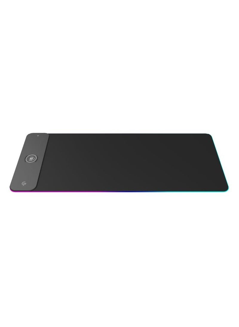 porodo RGB Gaming Mouse Pad (XL) With 15W Fast Wireless Charger, 1.8M USB-C Braided Cable, Water Resistant Material, USB Plug & Play Touch Control, Anti Slip Base, 9 Modes RGB - Black - Image 1