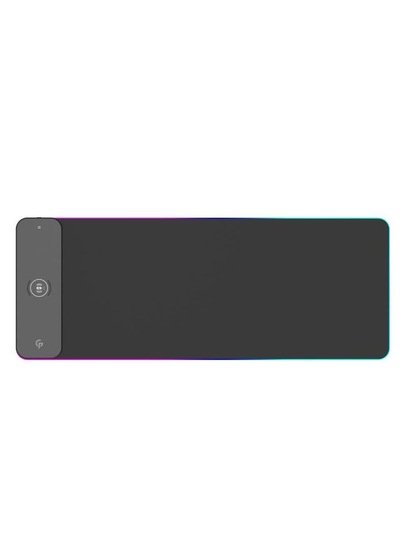 porodo RGB Gaming Mouse Pad (XL) With 15W Fast Wireless Charger, 1.8M USB-C Braided Cable, Water Resistant Material, USB Plug & Play Touch Control, Anti Slip Base, 9 Modes RGB - Black - Image 2