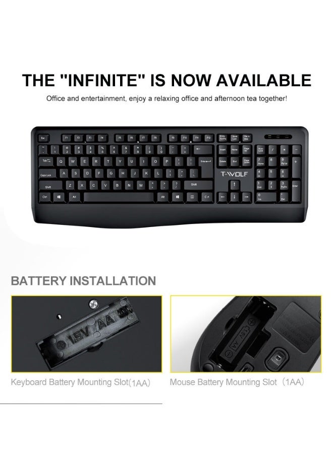T-WOLF TF100 wireless keyboard and mouse set, full-size 104 key, scissor foot structure+ergonomic layout, made of ABS material, anti slip and wear-resistant - Image 3