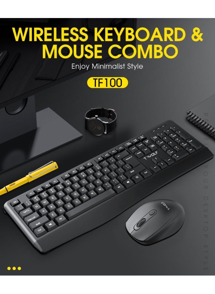 T-WOLF TF100 wireless keyboard and mouse set, full-size 104 key, scissor foot structure+ergonomic layout, made of ABS material, anti slip and wear-resistant - Image 2