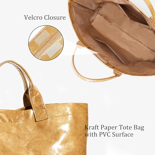 Lushandy PVC Tote Bag for Women Large Plastic Tote Bag for Work Letter Print Hobo bag Kraft Paper Work Handbags Purses - Image 4