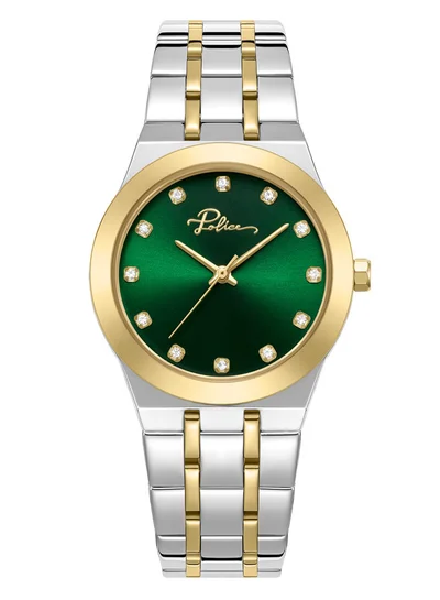POLICE Women's Allure 32mm Women's Watch with Green Sunray Enamel Dial & 12 Dazzling Stones