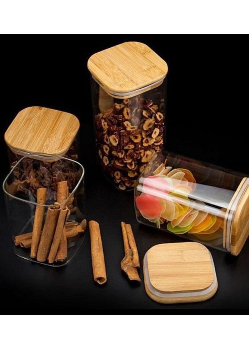 1Chase Set of 5-Borosilicate Square Storage Jar With Bamboo Lid, 1Pcs 1800ML, 2Pcs 1100ML, 2Pcs 900 ML - Image 5