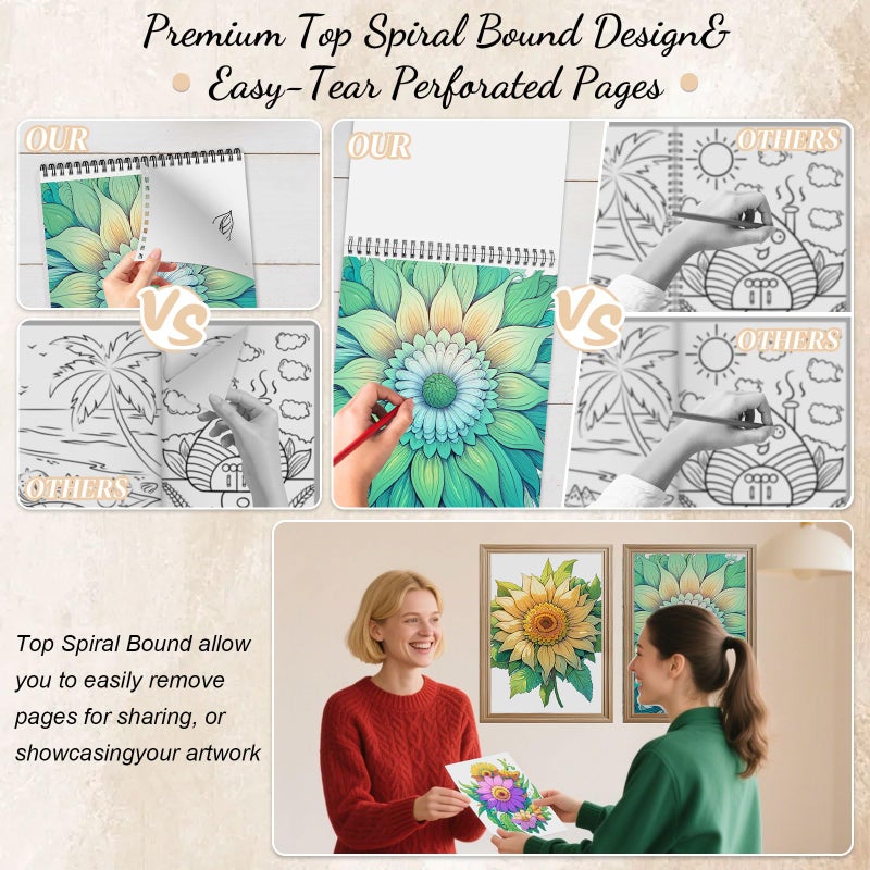 ADEVIAN Mandala and Nature Coloring Books for Adult Women Relaxation Spiral Bound Page Printed Single-Sided Gifts Arts and Crafts for Women to Relax, Anxiety and Depression 24 Colorful Coloring Pages - Image 5