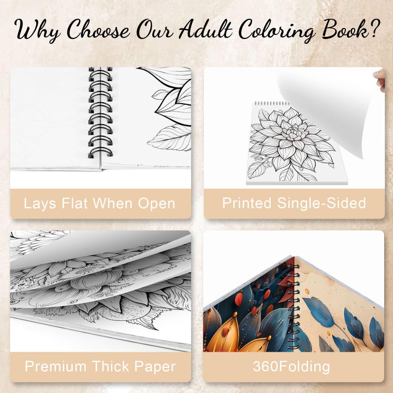 ADEVIAN Mandala and Nature Coloring Books for Adult Women Relaxation Spiral Bound Page Printed Single-Sided Gifts Arts and Crafts for Women to Relax, Anxiety and Depression 24 Colorful Coloring Pages - Image 2