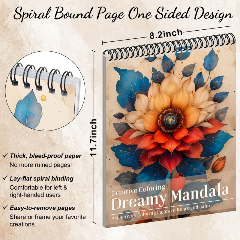 ADEVIAN Mandala and Nature Coloring Books for Adult Women Relaxation Spiral Bound Page Printed Single-Sided Gifts Arts and Crafts for Women to Relax, Anxiety and Depression 24 Colorful Coloring Pages - Image 4