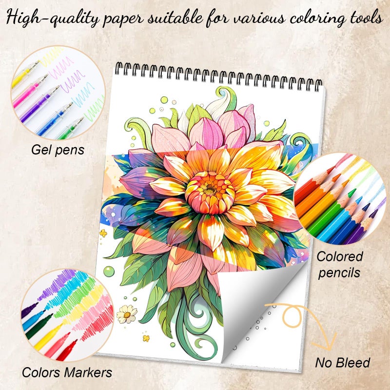 ADEVIAN Mandala and Nature Coloring Books for Adult Women Relaxation Spiral Bound Page Printed Single-Sided Gifts Arts and Crafts for Women to Relax, Anxiety and Depression 24 Colorful Coloring Pages - Image 3