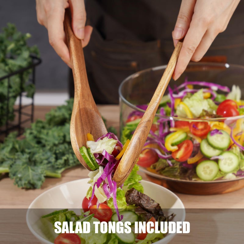 NiHome Glass Salad Bowl with Acacia Wood Salad Tongs, Large Capacity Design with Enhanced Stability, Versatile Serving Dish for Salads, Fruits, Ideal for Gatherings & Daily Family Dining - Image 3
