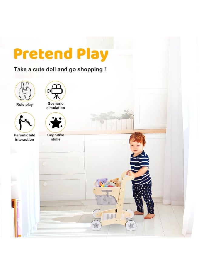 Factory Price Ella Kids Wooden Shopping Trolley with Washable Cart - Image 3