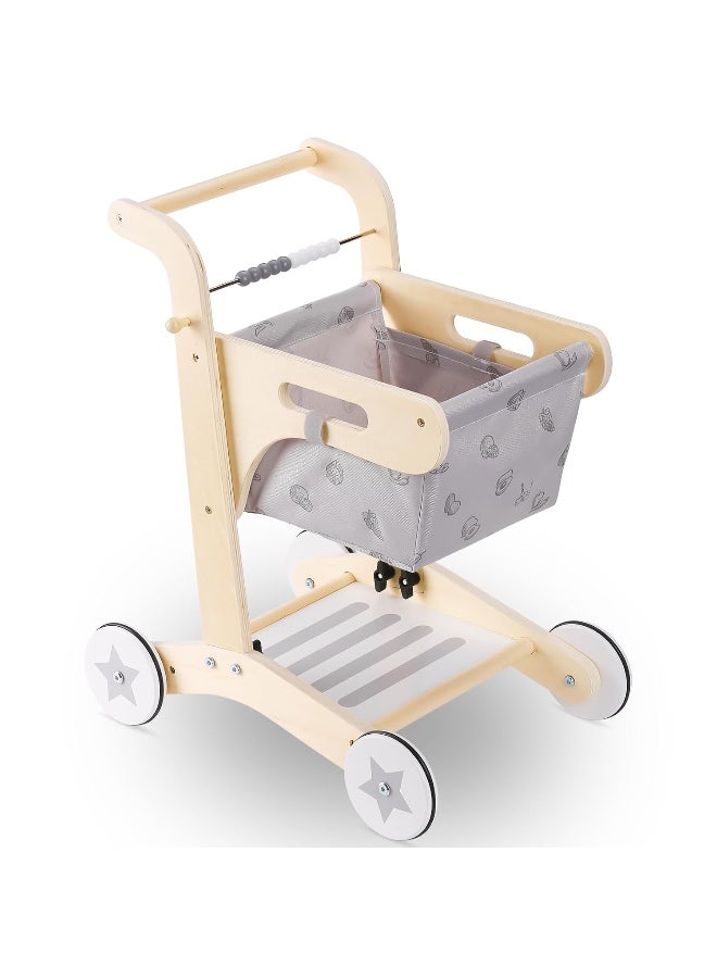 Factory Price Ella Kids Wooden Shopping Trolley with Washable Cart - Image 1