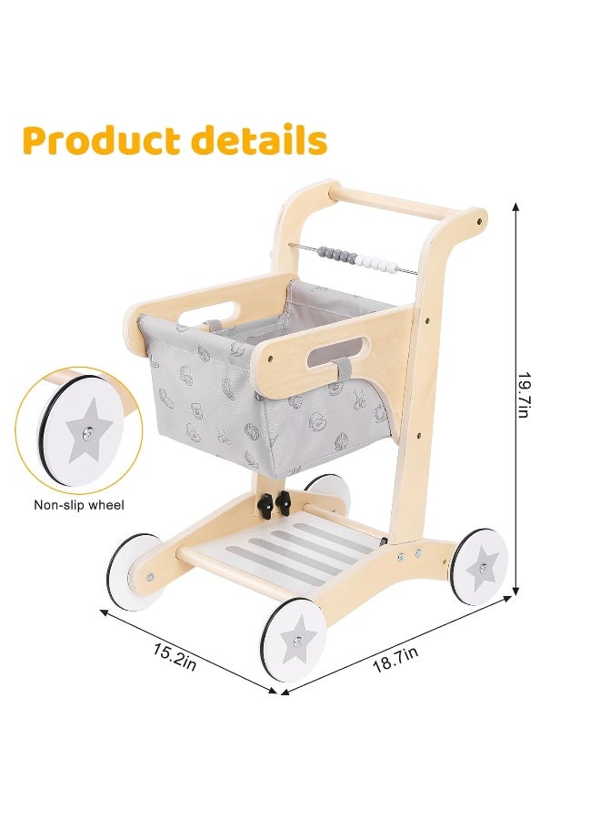 Factory Price Ella Kids Wooden Shopping Trolley with Washable Cart - Image 5