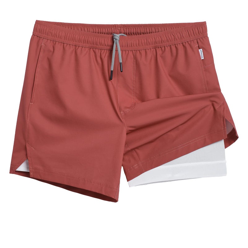 maamgic Mens 5" Gym Running Shorts for Men 2 in 1 Quick Dry Workout Athletic Shorts Antique Red Medium - Image 1