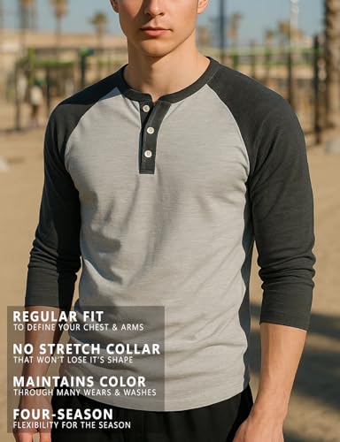 H2H Men's Comfort-Fit Casual Color Blocked Baseball Jersey Knit Henley Raglan T Shirt Charcoal US M/Asia L (CMTTS0174) - Image 5