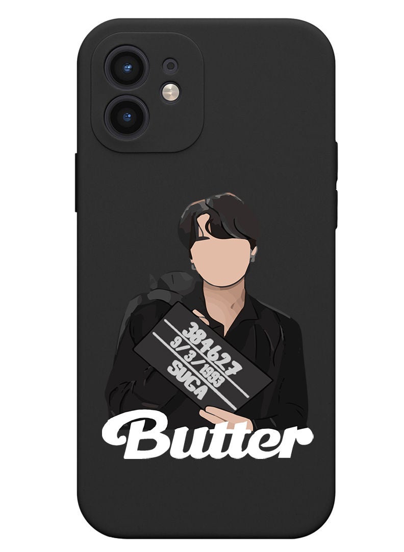 Theodor Protective Slim Fit Case Liquid Silicone Cover with Full Body Protection Anti-Scratch Shockproof Case For iPhone 12 Black  - Butterfly-01 - Image 1