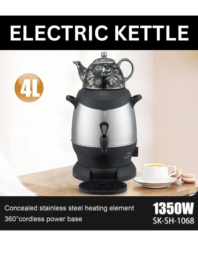 Generic - Electric Tea Kettle Samovar and Tea Maker – 4L 1350W Turkish & Russian Kettle – SK-SH-1068 – Stainless Steel Hot Water Boiler with Temperature Control for Tea, Coffee, Herbal Infusions - Image 1