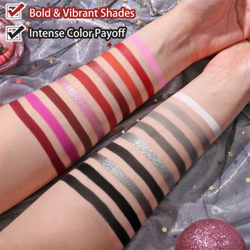 Ucanbe Black Red Goth Smokey Eyeshadow Palette Makeup-18 Colors Gray Silver Pink Burgundy Matte Shimmer Metallic Dark Eye Shadow Pallet for Christmas Halloween Clown Vampire Joker SFX Cosplay Costume Make Up - Image 3