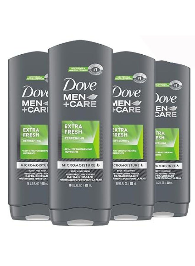 Dove Men+Care Body Wash Refreshing Extra Fresh 24HR Nourishing 532ML (Pack of 4)