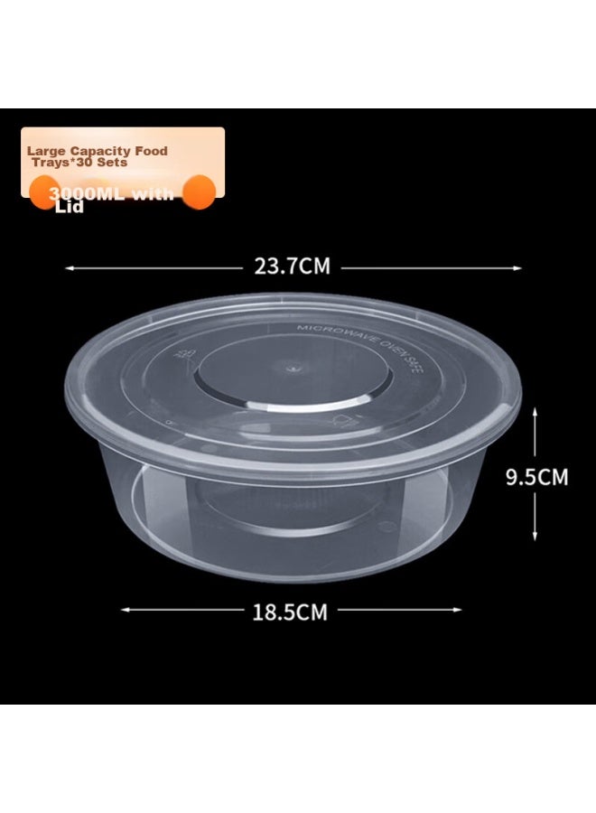 Temeiju Disposable Round Transparent Plastic Lunch Boxes, Thickened With Lids, Takeout Containers, 30 Sets, 3000 Model - Image 1