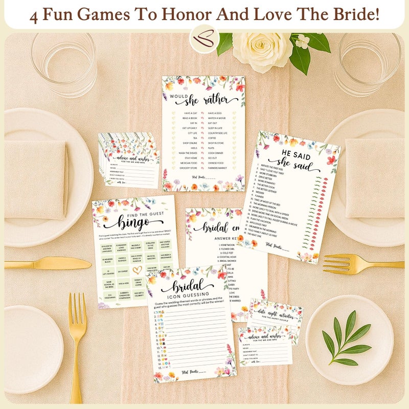 STOFINITY Wildflower Bridal Shower Games for Guests - Wedding Advice and Wishes for The Mr and Mrs, Find The Guest Bingo Bridal Shower Decorations, Funny He Said She Said Would You Rather Game Ideas - Image 3