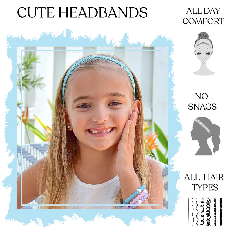 FROG SAC 5 Lace Headbands for Girls, Adjustable No Slip Stretch Elastic Girl Headband, Dressy Pastel Lacy Headwraps, Cute Plain Solid Color Hair Accessories for Kids Easter Basket Stuffers - Image 3
