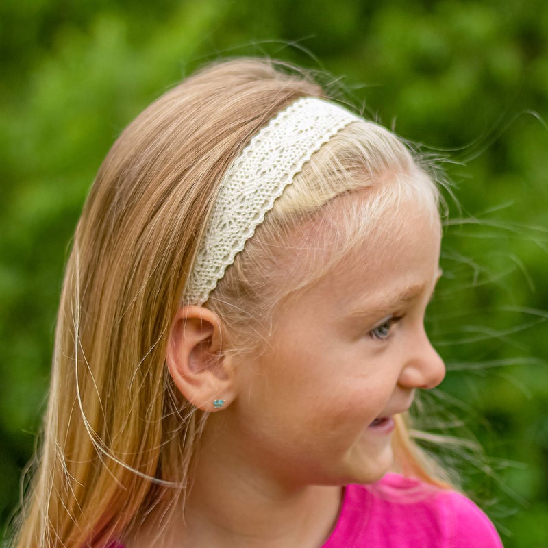 FROG SAC 5 Lace Headbands for Girls, Adjustable No Slip Stretch Elastic Girl Headband, Dressy Pastel Lacy Headwraps, Cute Plain Solid Color Hair Accessories for Kids Easter Basket Stuffers - Image 2