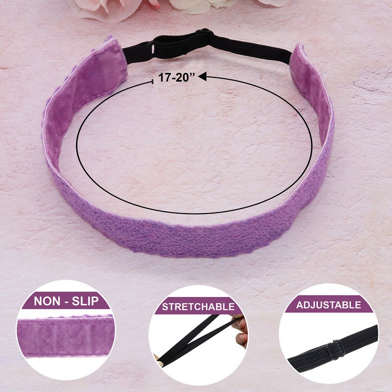 FROG SAC 5 Lace Headbands for Girls, Adjustable No Slip Stretch Elastic Girl Headband, Dressy Pastel Lacy Headwraps, Cute Plain Solid Color Hair Accessories for Kids Easter Basket Stuffers - Image 4