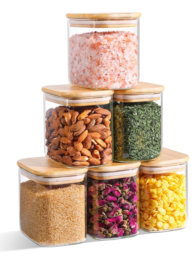 مجموعة من 6 قطعة برطمانات تخزين زجاجية سعة 200 مل مع اغطية لتخزين التوابل والقهوة والشاي والبسكويت والمكسرات والتوابل. - Image 1