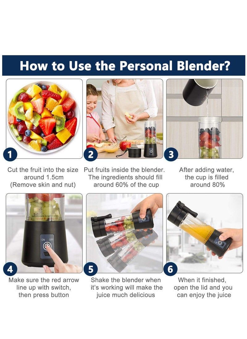 Portable Blender, USB Rechargeable Juicer with 6 Blades, Mini Blender for Travel, Home, Gym, Office