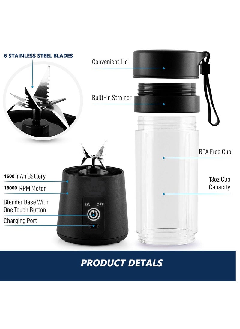 Portable Blender, USB Rechargeable Juicer with 6 Blades, Mini Blender for Travel, Home, Gym, Office