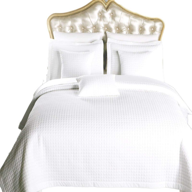 Royal Hotel Bedding Royal Hotel Bedding Checkered Style Soft and Plush Coverlet 3PC Set Stitched Filled Bedspread Extra Soft Bed Cover Checkered Pattern Quilted Bed Quilt White King 