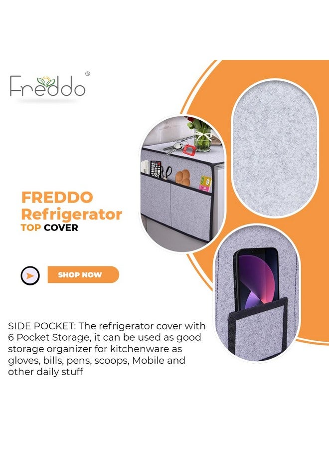 FREDDO غطاء ثلاجة فريدو مع 5 جيوب و 1 جيب صغير للهاتف (الجزء العلوي 23 x 21 بوصة)، لون رمادي، عبوة من قطعة واحدة - Image 5