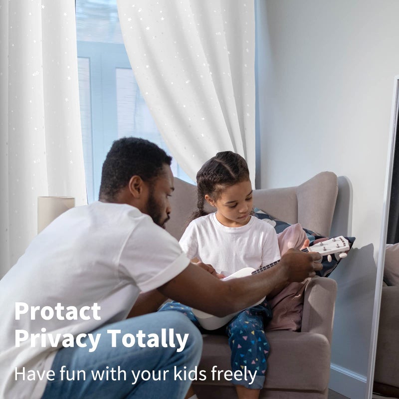 BGment الستائر Bragge Kids Blackout لغرفة النوم - Grommet حراري معزول الفضة النجمة غرفة الستائر المظلمة لمجموعة غرفة المعيشة من لوحين (52 × 84 بوصة بيضاء) - Image 3