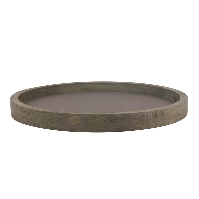 Stonebriar صينية ستونبريار الكبيرة 11.8" المزخرفة من الخشب الطبيعي والمعدن بتصميم ريفي مهترئ - Image 1