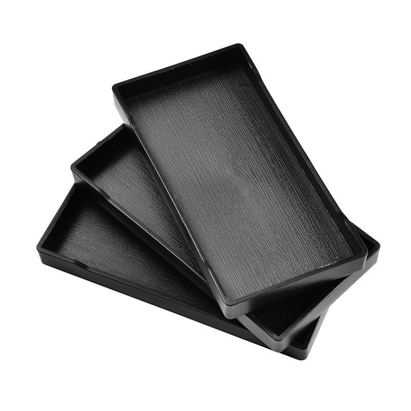 VCREATC 3 Packs Small Black Mini Serving Trays 8 inch x 4 inch for Serving Accessory Spa Coffee Shot Glass Drinks Wine Tea Bar Party Seasoning Perfume or Display Use