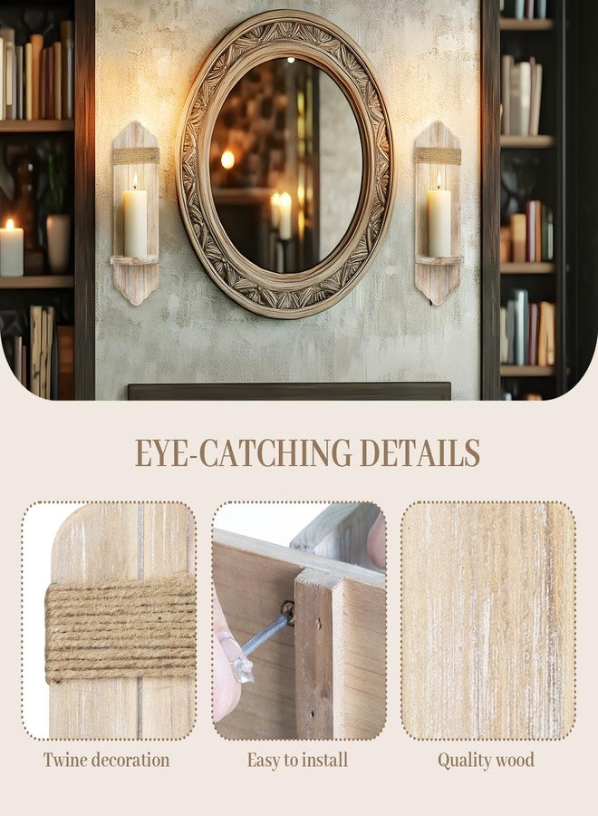 CEDARLUX Wall Candle Sconces Set of Two, Rustic Washable White Wood Wall Candle Holder Decor, Farmhouse Wooden Candle Holder Wall Decorations for Fireplace, Hallway, Living Room, Bedroom - Image 3