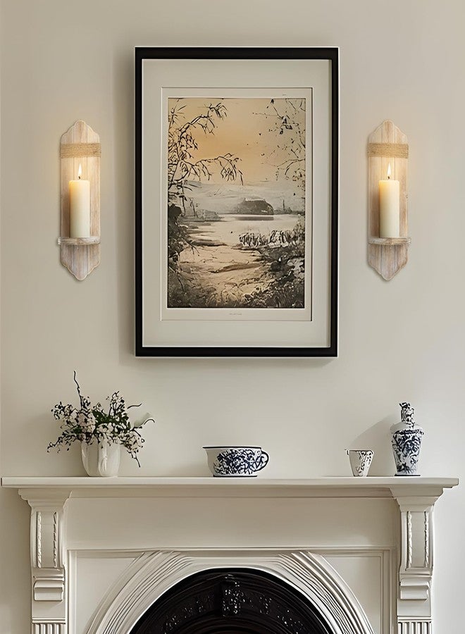 CEDARLUX Wall Candle Sconces Set of Two, Rustic Washable White Wood Wall Candle Holder Decor, Farmhouse Wooden Candle Holder Wall Decorations for Fireplace, Hallway, Living Room, Bedroom - Image 5