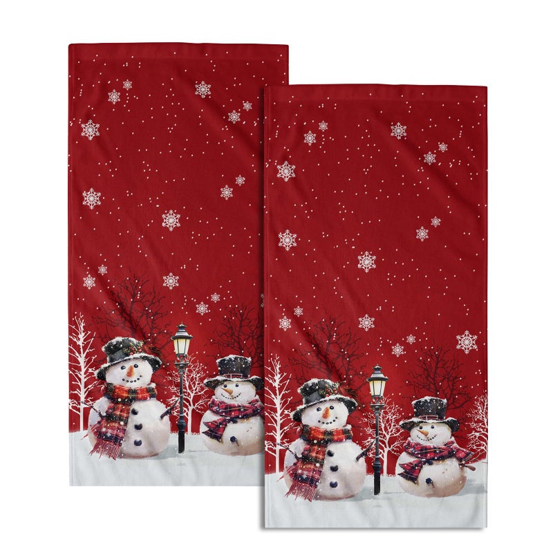 Granbey Christmas Snowman Red Dish Towels Winter Snow Bathroom Hand Towels 28.3x14 Inch Set of 2 Cute Snowman Snowflake Decorative Bath Towel for Kitchen Gym Spa Hotel - Image 1