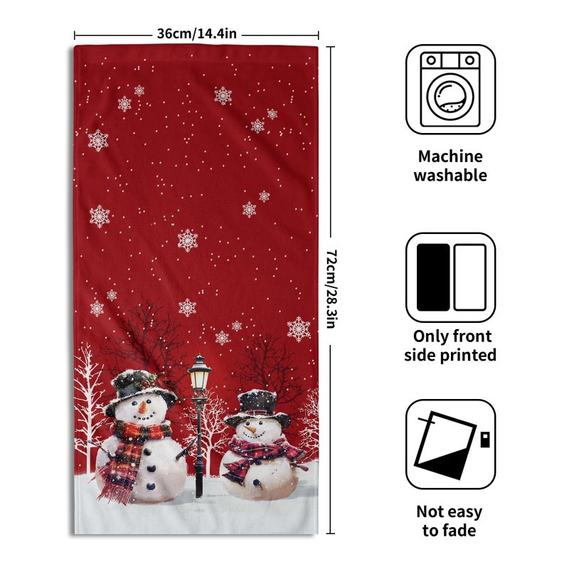 Granbey Christmas Snowman Red Dish Towels Winter Snow Bathroom Hand Towels 28.3x14 Inch Set of 2 Cute Snowman Snowflake Decorative Bath Towel for Kitchen Gym Spa Hotel - Image 2