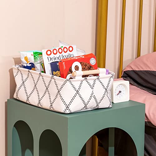 LUFOFOX Decorative Collapsible Rectangular Fabric Storage Bin Organizer Basket with Wooden Handles for Clothes Storage,15.4x10.6x5.1 inch,White - Image 5