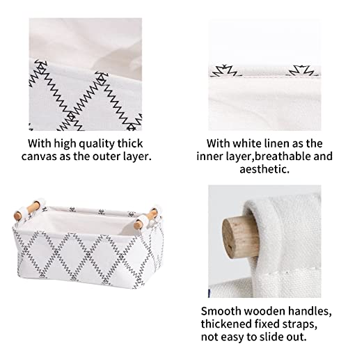 LUFOFOX Decorative Collapsible Rectangular Fabric Storage Bin Organizer Basket with Wooden Handles for Clothes Storage,15.4x10.6x5.1 inch,White - Image 3