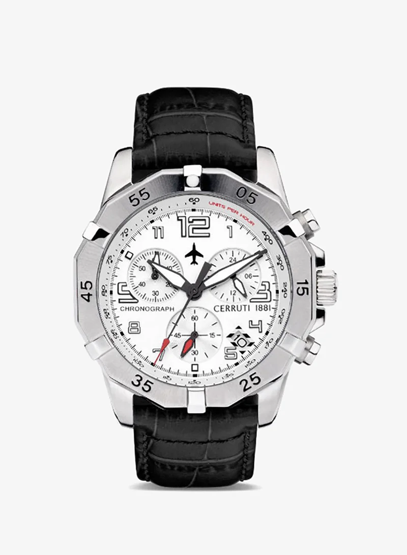 Manciano Men's 43mm Chronograph Watch with Matte White Dial & Black Leather Strap