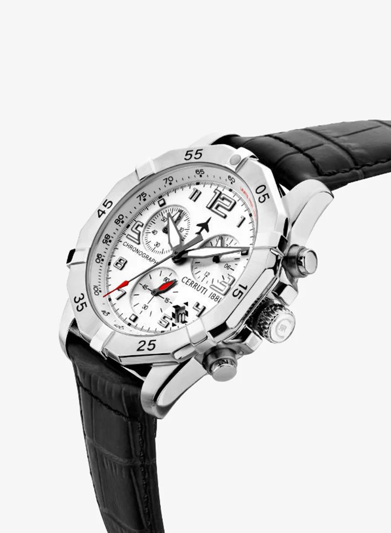 CERRUTI 1881  Manciano Men's 43mm Chronograph Watch with Matte White Dial & Black Leather Strap for Men | Best Price UAE