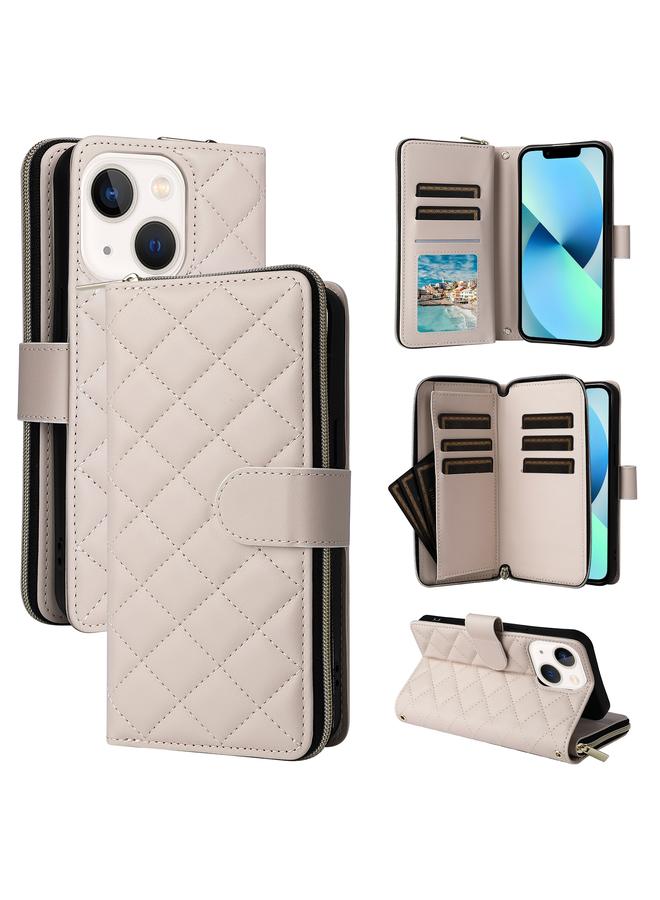 زبون جراب هاتف iPhone 13 mini Crossbody بسحاب معيني الشكل ومشبك من الجلد مع حبل تعليق - Image 1